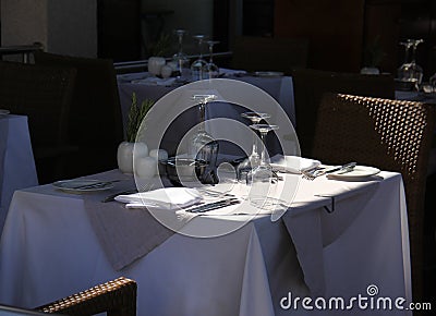 Terrace restaurant table waiting for guests
