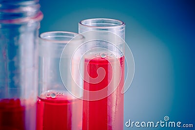 Test tubes with red liquid in laboratory