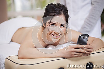 Texting at a beauty spa