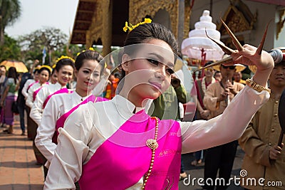 Thai dancer woman in Phrasing temple in Songkran Festival.