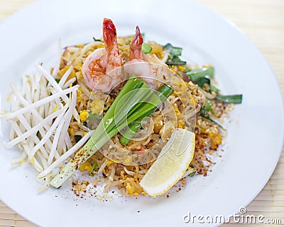 Thai food pad thai fried noodle with shrimp