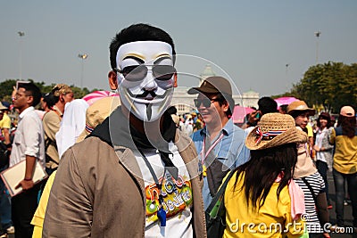 Thai protester wearing Guy Fawkes mask