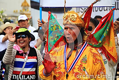 Thai protestor dressing Chinese monkey god suit