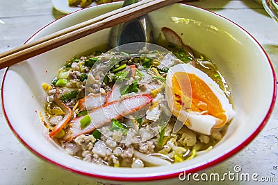 Thai style noodle in red-edge ceramics bowl