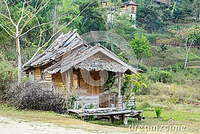 Thai style wooden hut of hill-tribe, Thailand