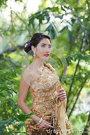 Thai woman wearing typical Thai dress