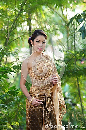 Thai woman wearing typical Thai dress