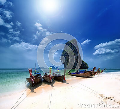 Thailand beach on tropical island. Beautiful travel background