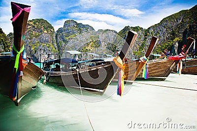 Thailand ocean landscape. Exotic beach view and traditional shi