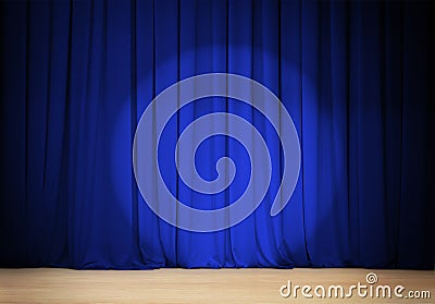 Theater blue curtain with wooden stage