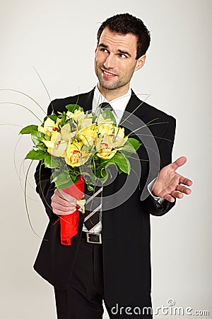 Thoughtful man with a Orchids