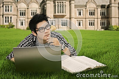 Thoughtful student in the park