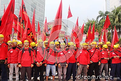 Thousands of workers marched Labor Day in Jakarta