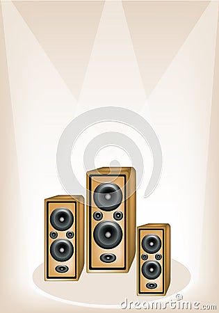 Three Audio Speaker on Brown Stage Background