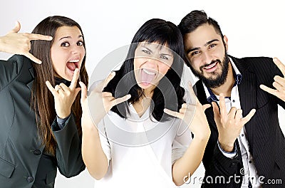 Three business people making funny faces