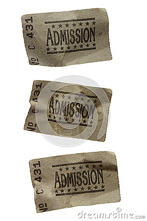 Three CRUMPLED General Admission Tickets