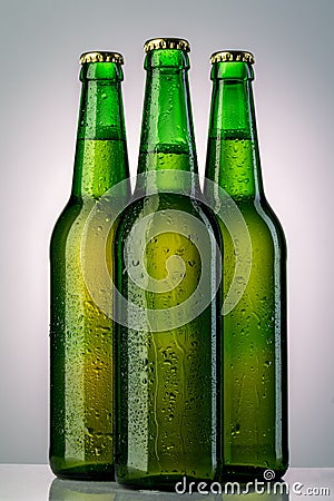 Three green beer bottle