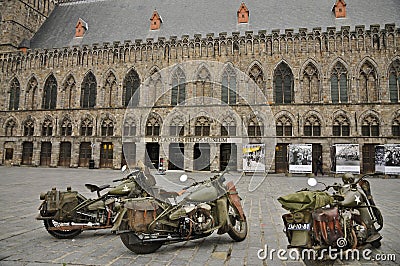 Three WLA Military Motorcycles in front of War Museum