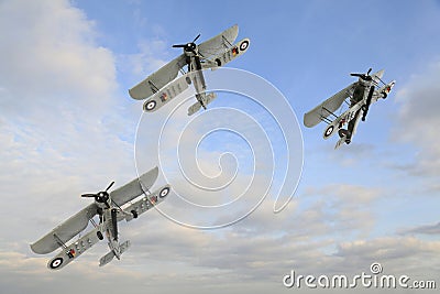 Three World War One Armstrong Whitworth FK.8 Biplanes Doing Aqro