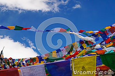 Tibetan flags at Khardungla Pass (The highest road in the world),