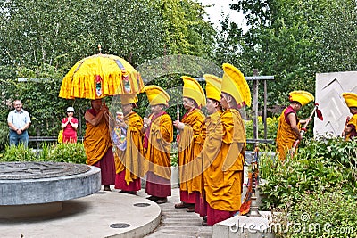 Tibetan Monks in the London Peace Gardens.