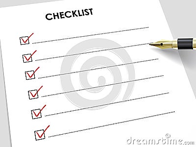 Tick placed in check box with fountain pen