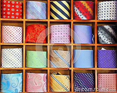 Ties on the shelf of a shop