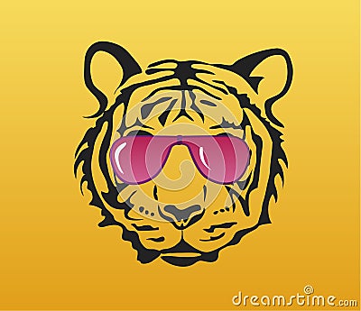 Tiger face with pink glasses