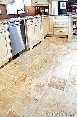 Tile floor in modern kitchen