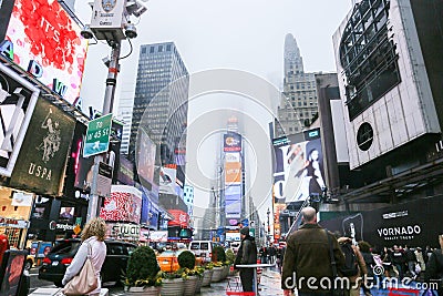 Times Square in the fog, New York City