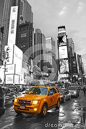 Times Square with yellow cab, Manhattan, New York City.