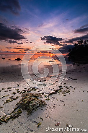 Tips of borneo sunset with stone vertical view