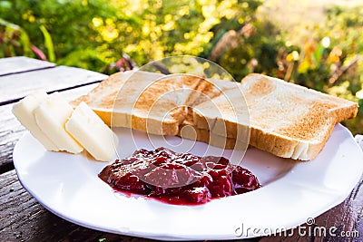 Toast with butter and jam