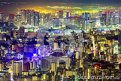 Tokyo cityscape scene night time from sky view of the Roppongi H