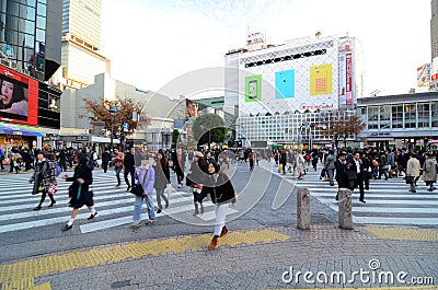 TOKYO - NOVEMBER 28: Pedestrians at the famed crossing of Shibuy