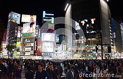 TOKYO - NOVEMBER 28: Pedestrians at the famed crossing of Shibuy