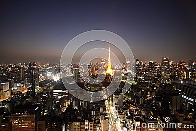 Tokyo tower and streets during sunset