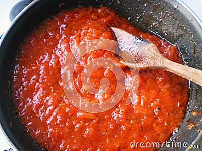 Tomato sauce in a frying pan