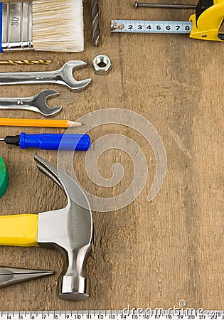 Tools and instruments on wood