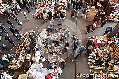 Top view of flea market in Barcelona