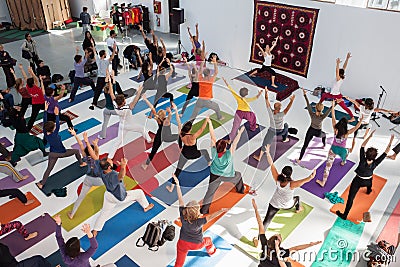 Top view of people at Yoga Festival in Milan, Italy