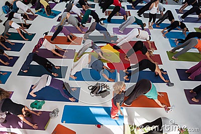 Top view of people at Yoga Festival in Milan, Italy