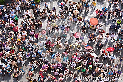 Top view at a plaza with waiting people