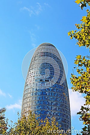 Torre Agbar in Technological District in Barcelona, Spain