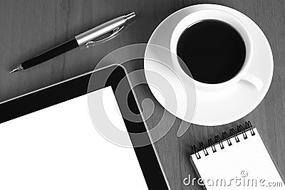 Touch screen device, notepad, pen and coffee cup