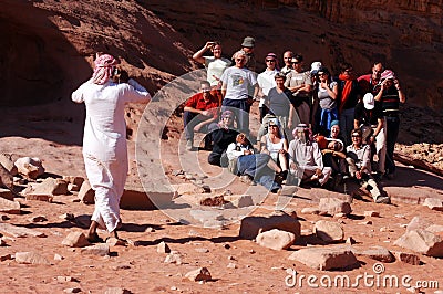 Tourist group visit Wadi Rum Jordan