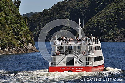 Tourist launch at Milford Sound, New Zealand