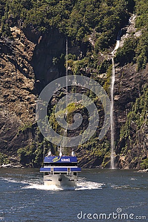 Tourist launch at Milford Sound, New Zealand