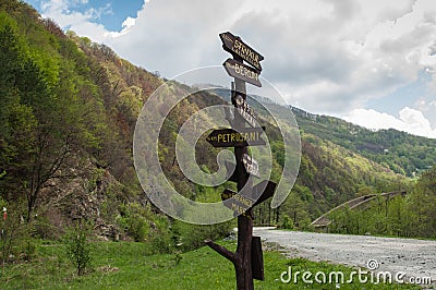 Tourist sign post showing hiking trails