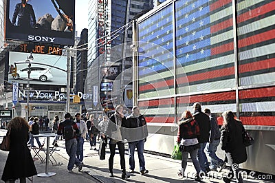 Tourist walking in Time Square, new York city